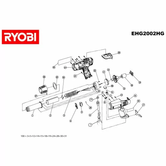 Ryobi EHG2002HG Spare Parts List Type: 5133001099